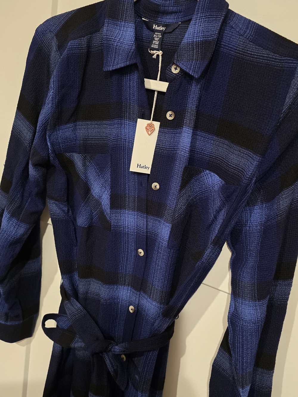 Hatley Navy Blue and Black Plaid Button-Down Shirt Dress